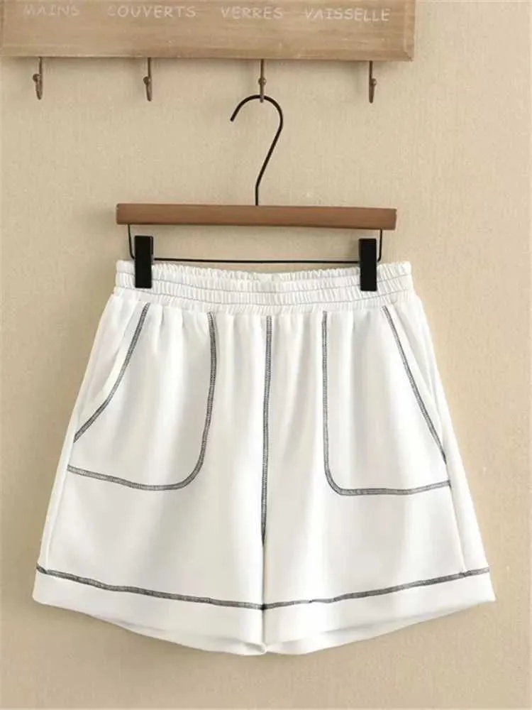 Women's Shorts Plus size womens clothing summer waist shorts thin casual mens dress with contrasting stitching accessories for overweight women Y240420