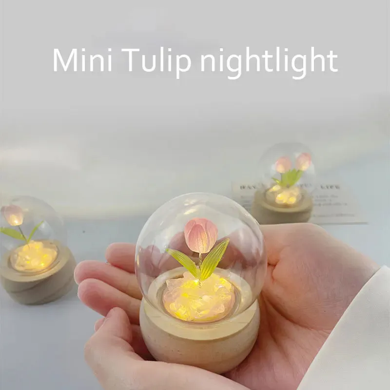 Mini Tulip Night Light Handmased Diy Material Söt atmosfärslampa Heminredning Birthday Present For Girls Family Friends Christmas 240408