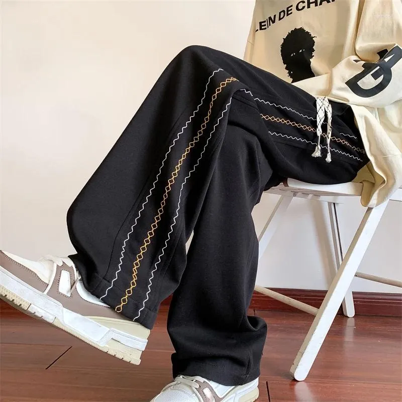 Herenbroek Casual trendy losse wijde wide been zijgolf college stijl sport sporter sweatpants elastische taille man broek