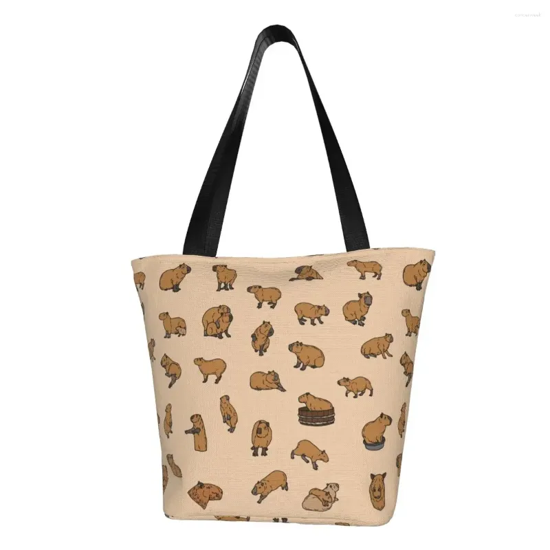 Sacchi per la spesa di moda carina capybaras tote bag riutilizzabile in tela animale alimentari shopper spalla