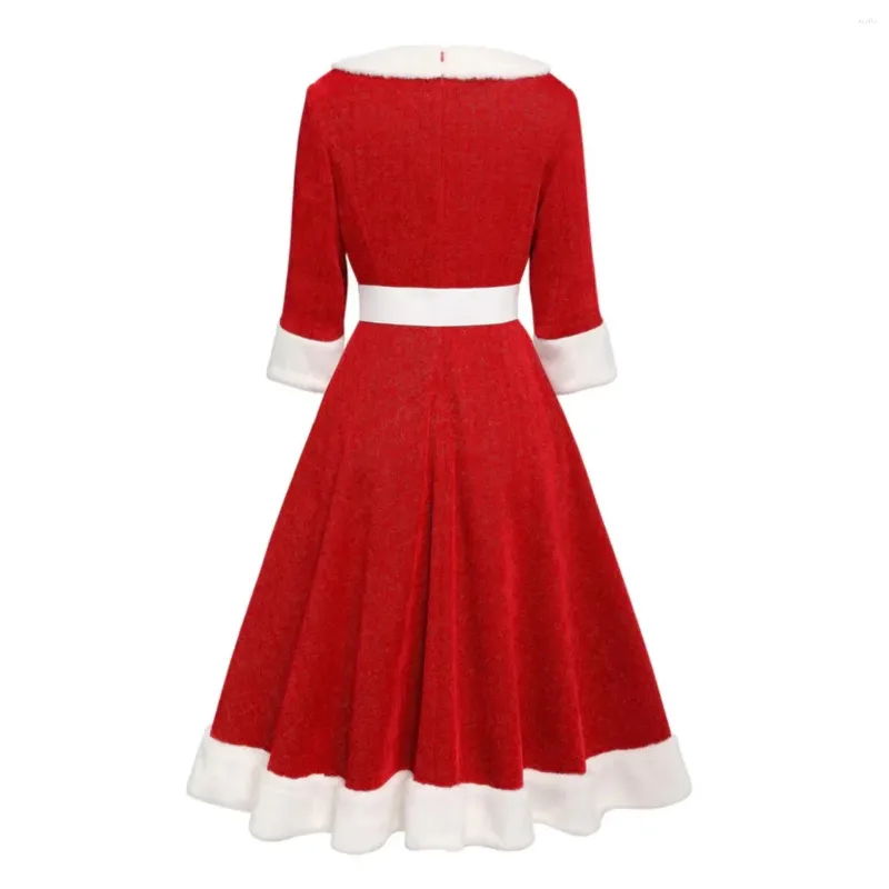 Red Christmas Dress Christmas Dresses For Women Long Sleeve V Neck Furry  Maxi Dress A-line