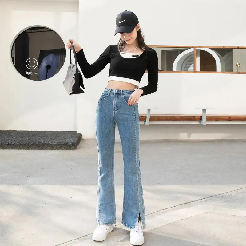 Kvinnors jeans flare kvinnor 2024 Autumn High midja Slim Skinny mångsidig casual rak rör mopp denim Bell-Bottoms