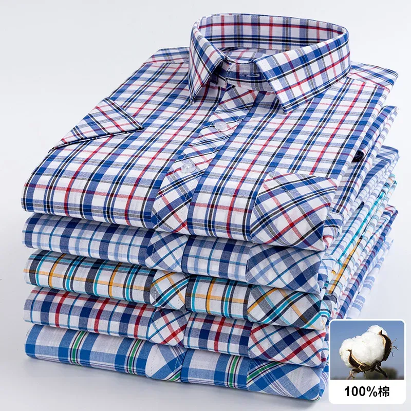 T-shirts Plaid Short Sleeve Shirts for Man Cotton Checked Colorful New Fashion Summer Young Boy Beach Clothing Confortable Casual Shirts