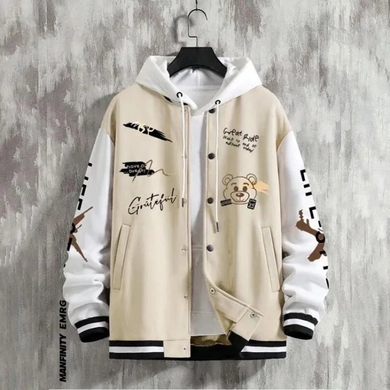 DHgate Mens Baseball Hoodie Jacket Trendy Loose Casual Ruffian Style for Spring Autumn Apparel