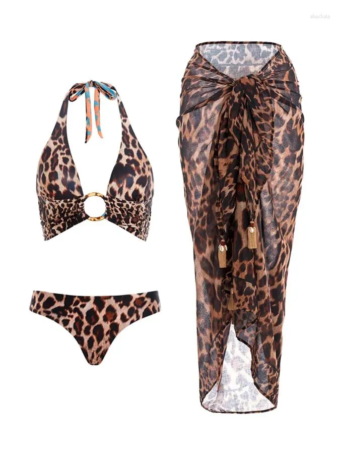 Leopard Print Reversible Women Fashion Bikini Split Halfter Badeanzug Deep V Sexy Beach Drape Deck Deck Design Sommer 2024