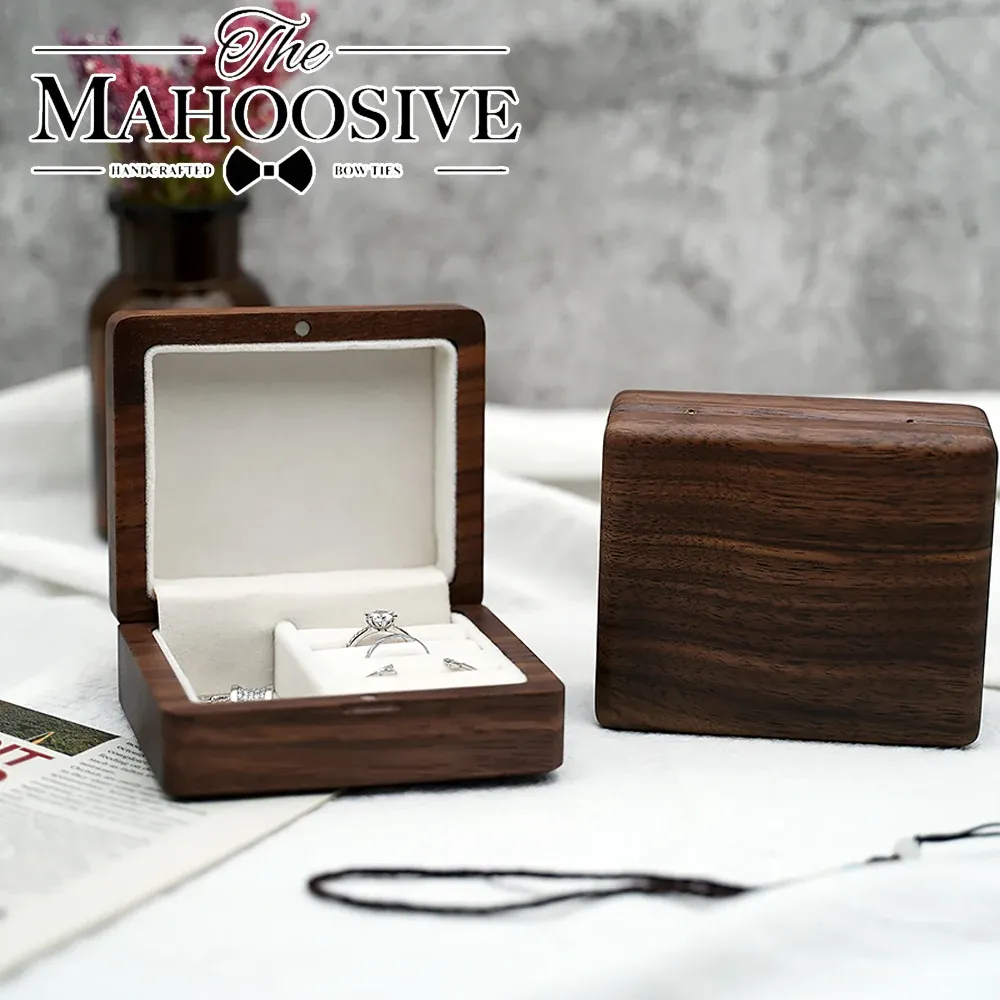 Strängar reser retro träglåda trä smycken förpackning fodral vigselring halsband armband arrangör kvinnor män display box gåva för par