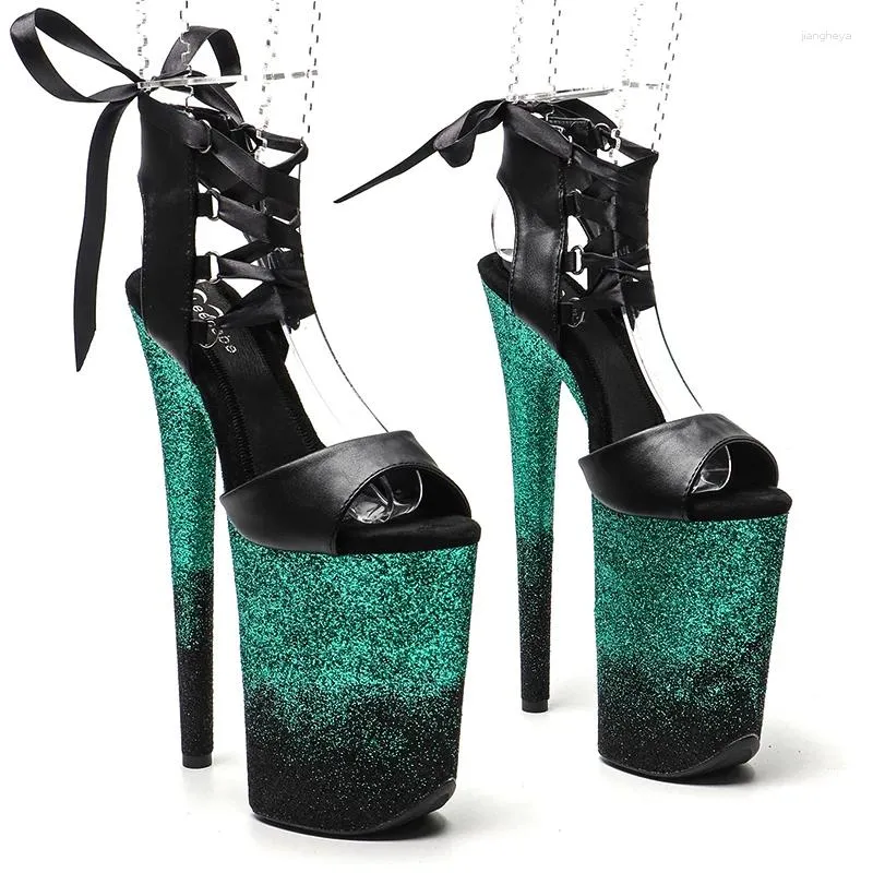 Sapatos de dança Leecabe 23cm/9innches foste pu PU Aberto Plataforma Glitter Glitter Sandals Sexy High Heels