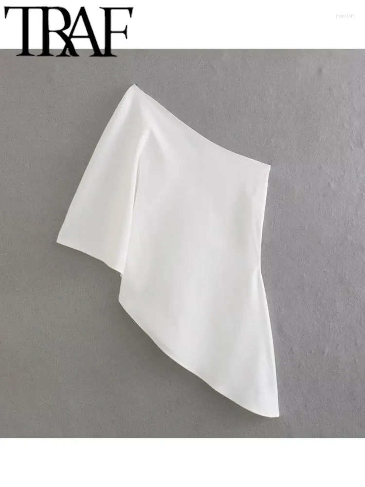 Women's Blouses 2024 Summer Woman White Fashion Cloak Asymmetric Shirts Casual Slim Sleeveless Y2K Crop Tops