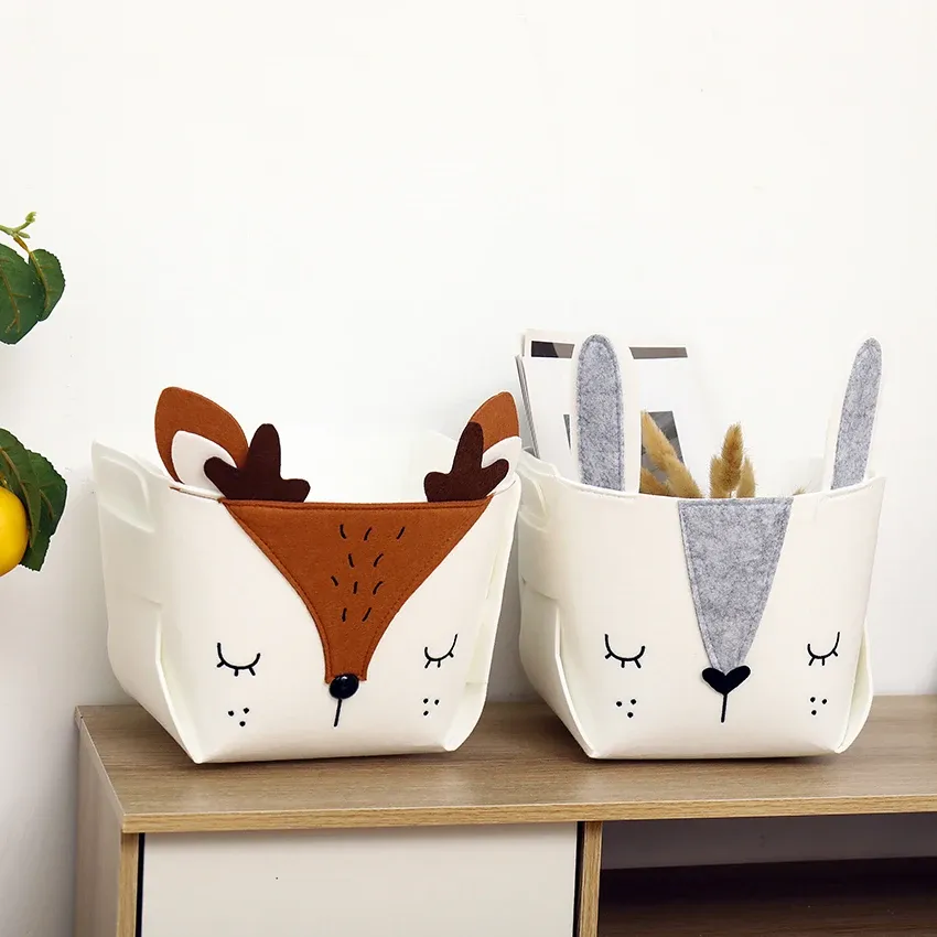 Boîtes mignonnes caricatures animaux bricolage de rangement en feutre de bilan de rangement en tissu pour les organisateurs de jouets de pépinière