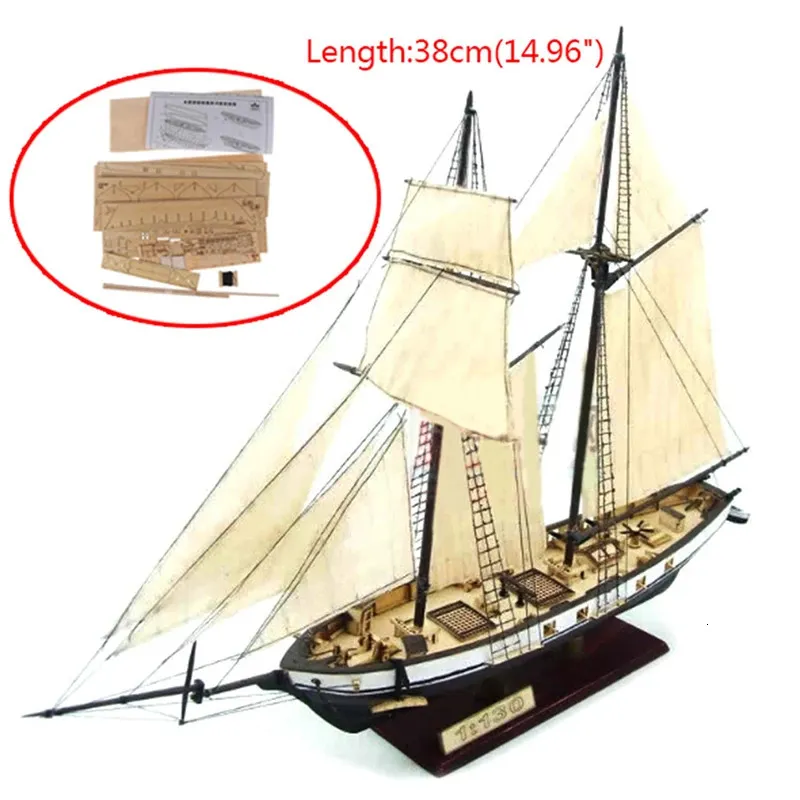 1 130 Sailing DIY Barco Modelo de ensamblaje clásico Decoración de madera de madera Madera 240426