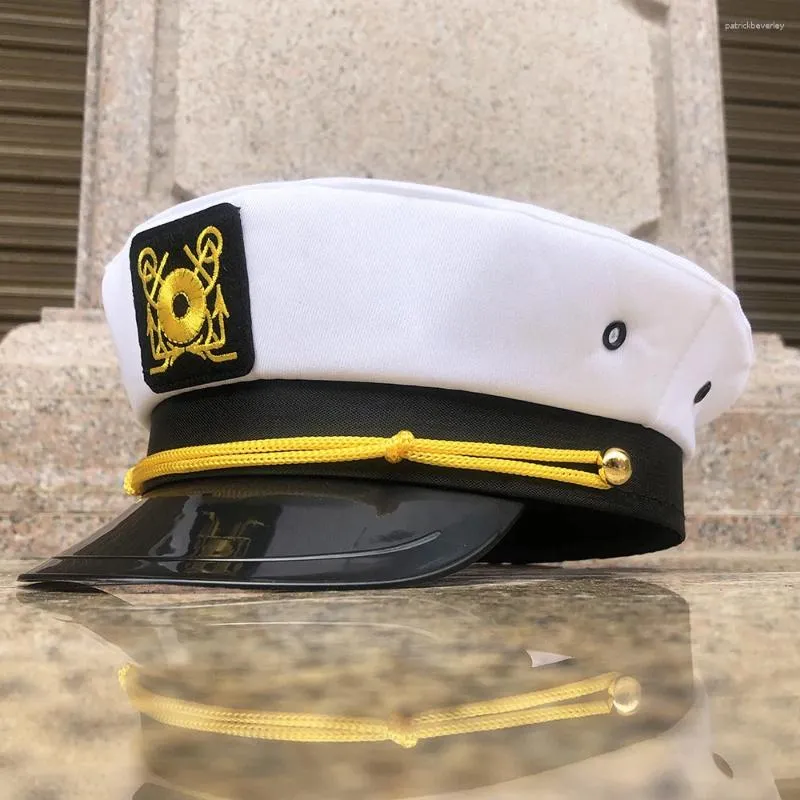 Berets Adult Yacht Military Captain Hats White Handwork Embroidered Navy Hat Sailor Party Role-playing Props Dress Accessories