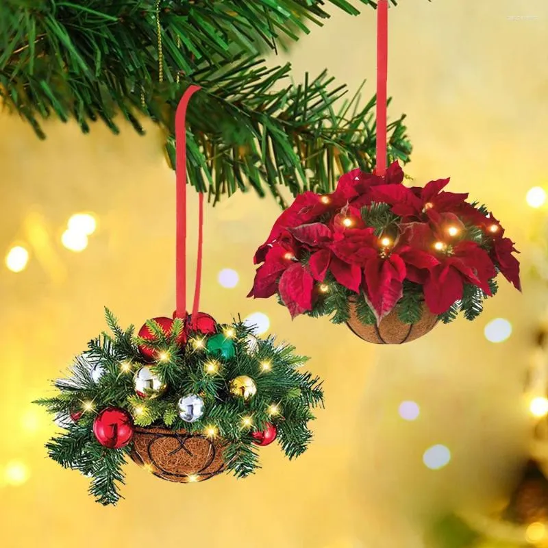 Christmas Decorations Wooden Hanging Ornaments 2024 Navidad Flower Basket Pendants Door Xmas Tree For Home Year Gifts