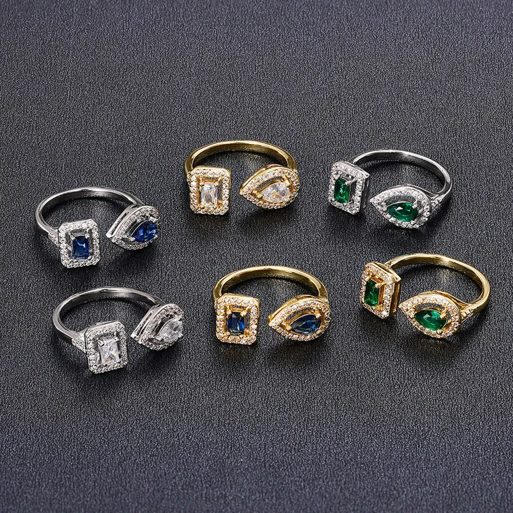 Banden Huitan Geometrische manchet openingsringen voor vrouwen Silver Kleur/Goudkleur Nobel Kubieke Zirkonia Ring Accessoire Fashion Sieraden