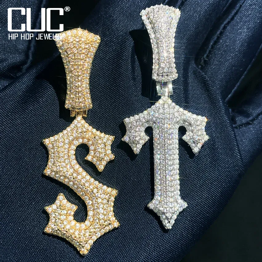 Kettingen cuc iced out borstel script initialen brief hanger keten voor vrouwen mannen hiphop ketting op maat koper zirkoon sieraden az