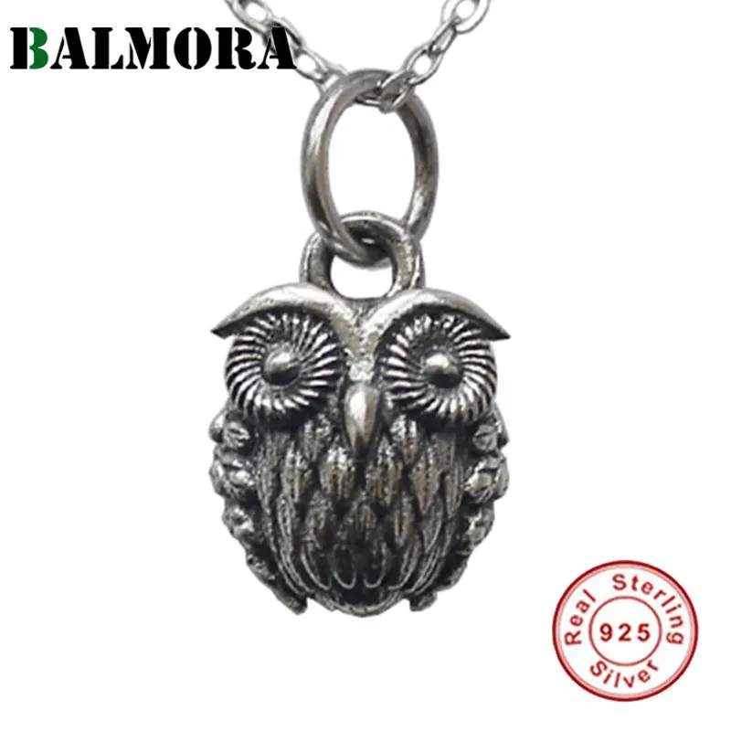 Pendants BALMORA Original 925 Silver Cute 3D Owl Pendant For Women Gril Retro Punk Exquisite Animal Pendant Jewelry Gift Without Chain