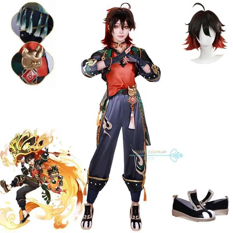 Аниме костюмы игры косплей игра Genshinimpact Gaming Cosplay Come Wig Shoes Full Set Lion Dancing Boy Role Play Carnival Party одежда Y240422