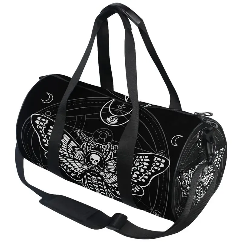 Taschen Schwarze Schädelmotte Duffel Taschen Magic Skulls Sports -Fitness -Tasche Reise Gepäck über Nacht Taschen für Männer Frauen Duffel Taschen zum Reisen