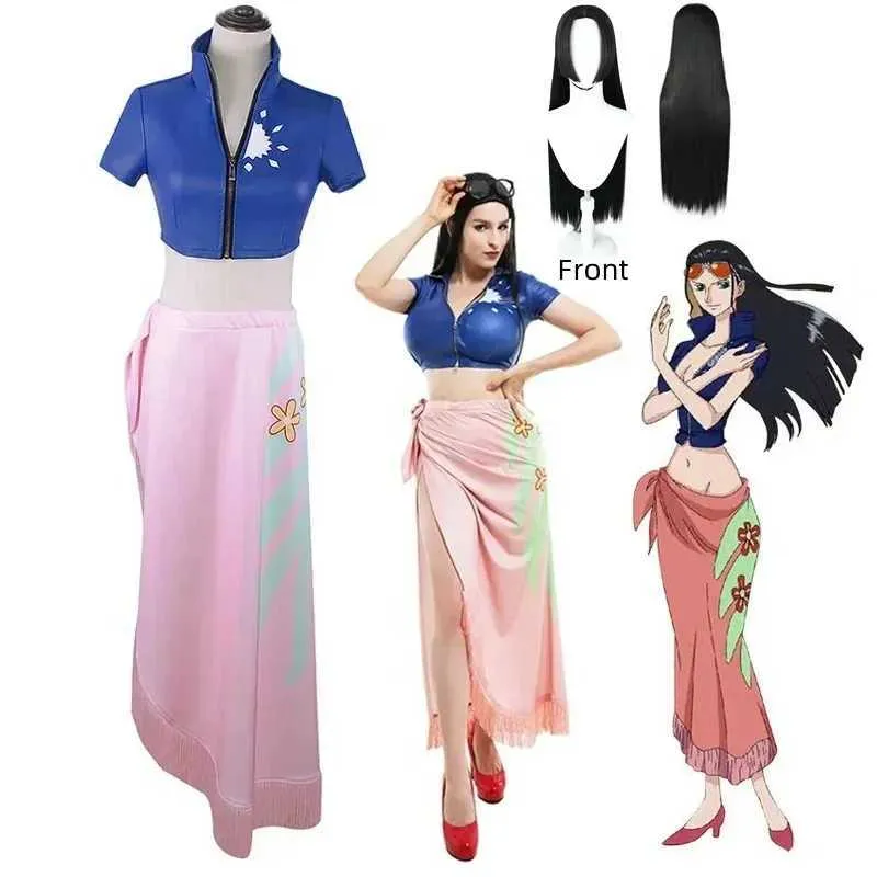 Anime Costumes Anime One Piece Nico Robin Cosplay Come Top and Wrap Skirfor Women One Piece Anime Nico Robin Outfit Dress Y240422