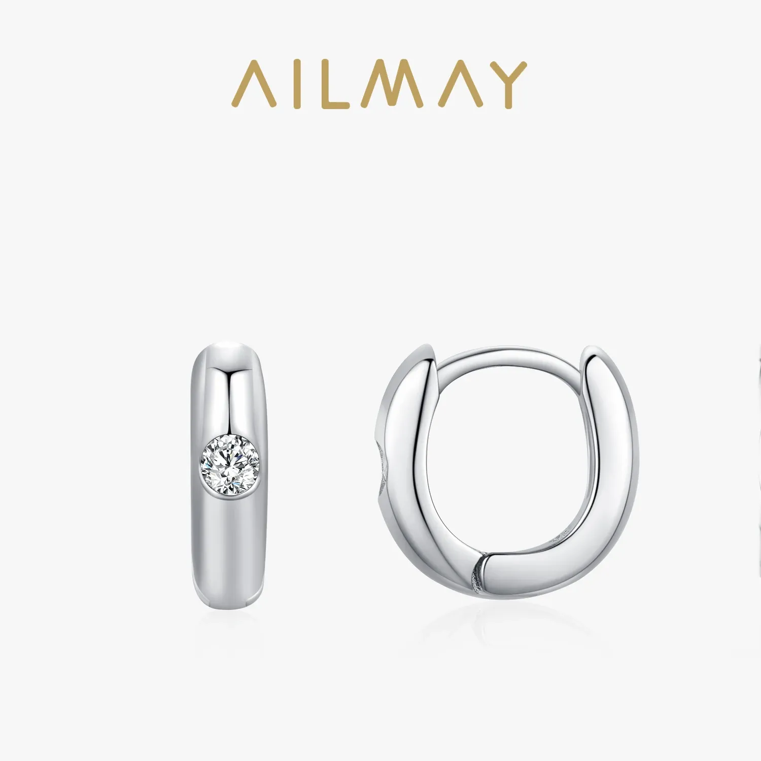 Örhängen ailmay 925 Sterling Silver Minimalist Geometric Design Cubic Zirconia Hoop örhängen för kvinnor cirkel öronspännen fin jul