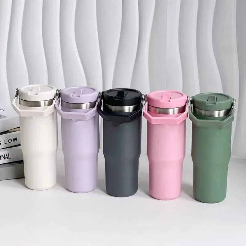 Wasserflaschen 30oz 20 Unzen Tassen Wärme Konservierung Edelstahl Außenländer große Kapazität Tumbler wiederverwendbares Leckdosen Flip Tasse Wasserflasche außerhalb Tassen US -Stock 1206