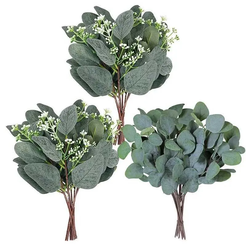 Fausse verdure florale 12pcs eucalyptus artificiel tige de feuille de feuille de feuille de greerie plante eucalyptus feuille de fausses décorations de jardin vertes T240422