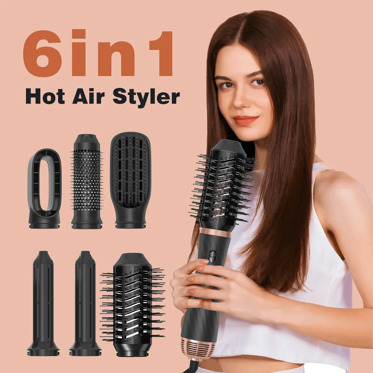 Torktumlare 6 i 1 hårtork Hot Comb Set Professional Curling Iron Hair Rättare Styling Tool Curler och rätning av värmeborste