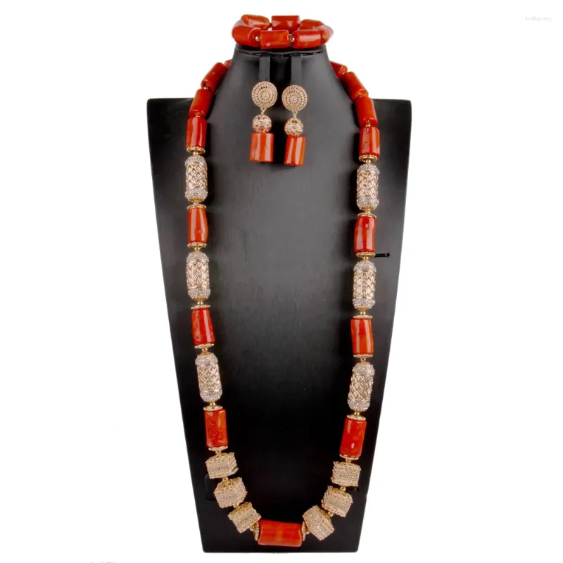 Boucles d'oreilles de collier Set 1row Bracelet orange corallien nigérian Dubaï Wedd