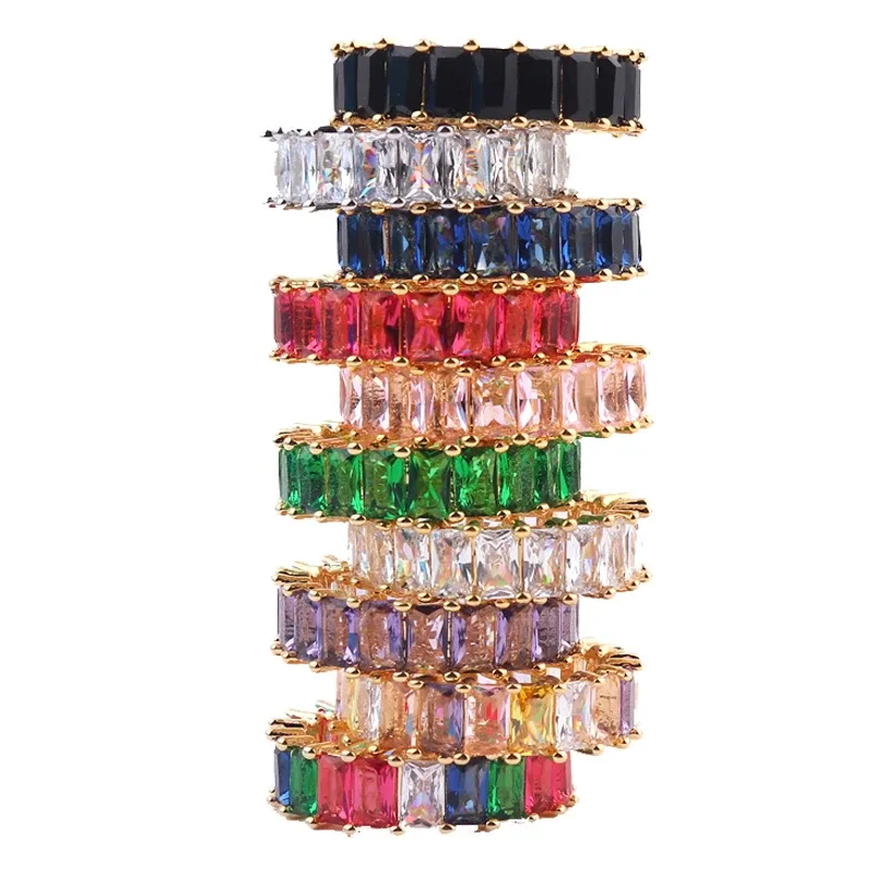 Groupes Luxury Band Rainbow Anneaux Baguette Crystal For Women Men Party Gift Caders