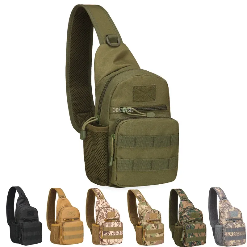 Bags Tactical Shoulder Backpack Military Men's Crossbody Chest Bag Hiking Molle Sling Protable Bag With Bottle Mesh Holder