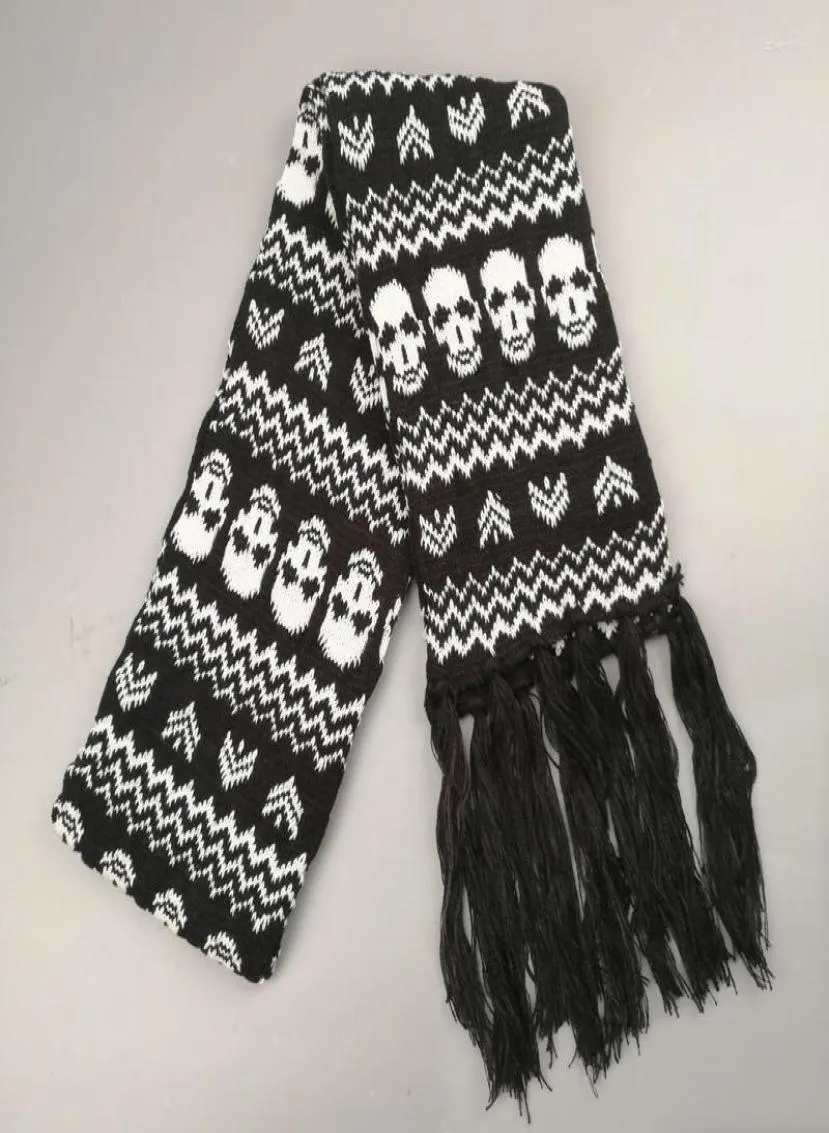 Sjaals Verenigd Koninkrijk Stijlvolle Skull Winter gebreide sjaal unisex vrouwen mannen skelet acryl sjaals nek warme wraps met franjes3055790