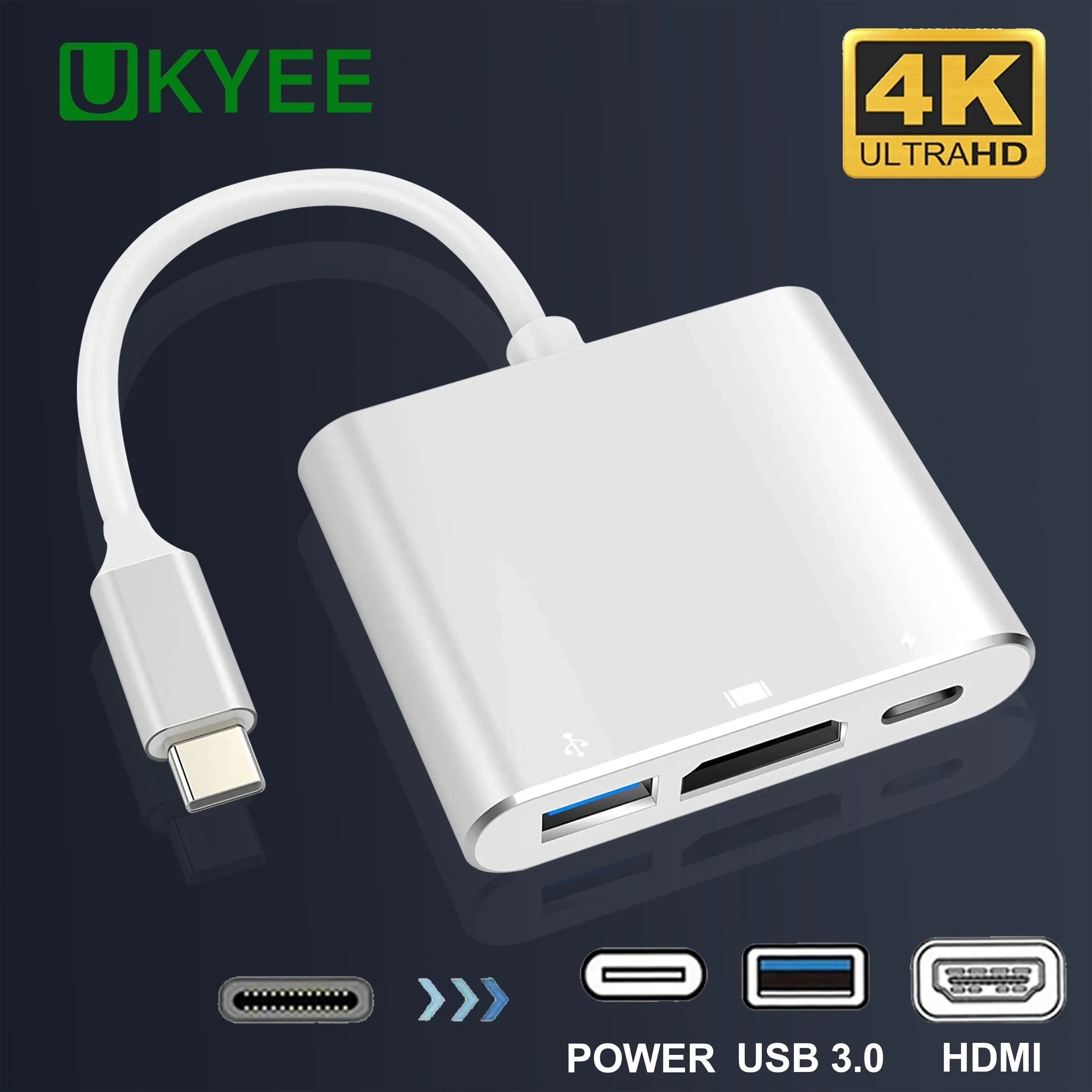 Stations Typec Hub USB C à HDMICOMPATIBLE SPALTER USBC 3 IN 1 4K HDMI USB 3.0 PD Adaptateur de charge rapide pour les accessoires PC MacBook