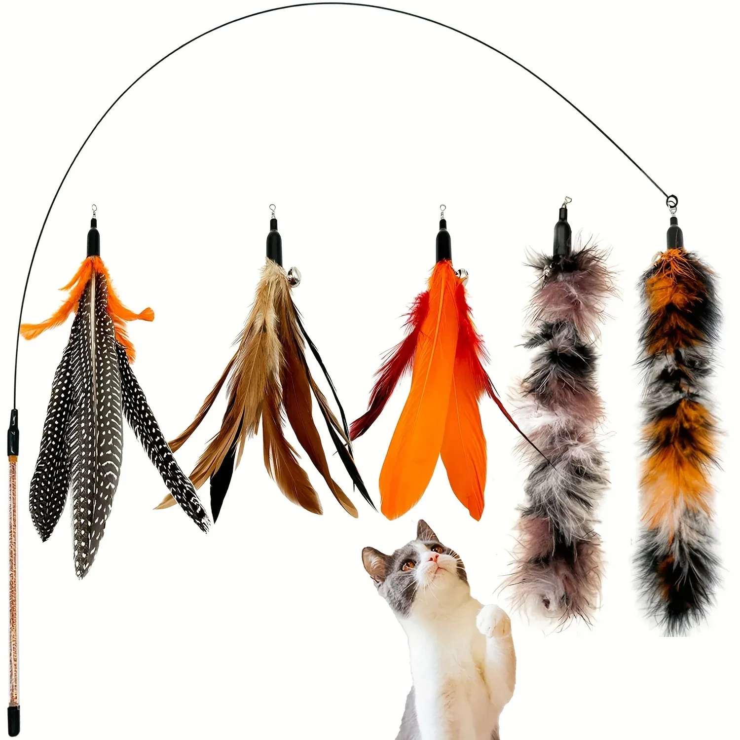 Toys 6 pcs jouet chat plume remplacement de chat de chat recharge des plumes d'oiseau naturel, plumes de remplacement jouet pour chats pour chats intérieurs