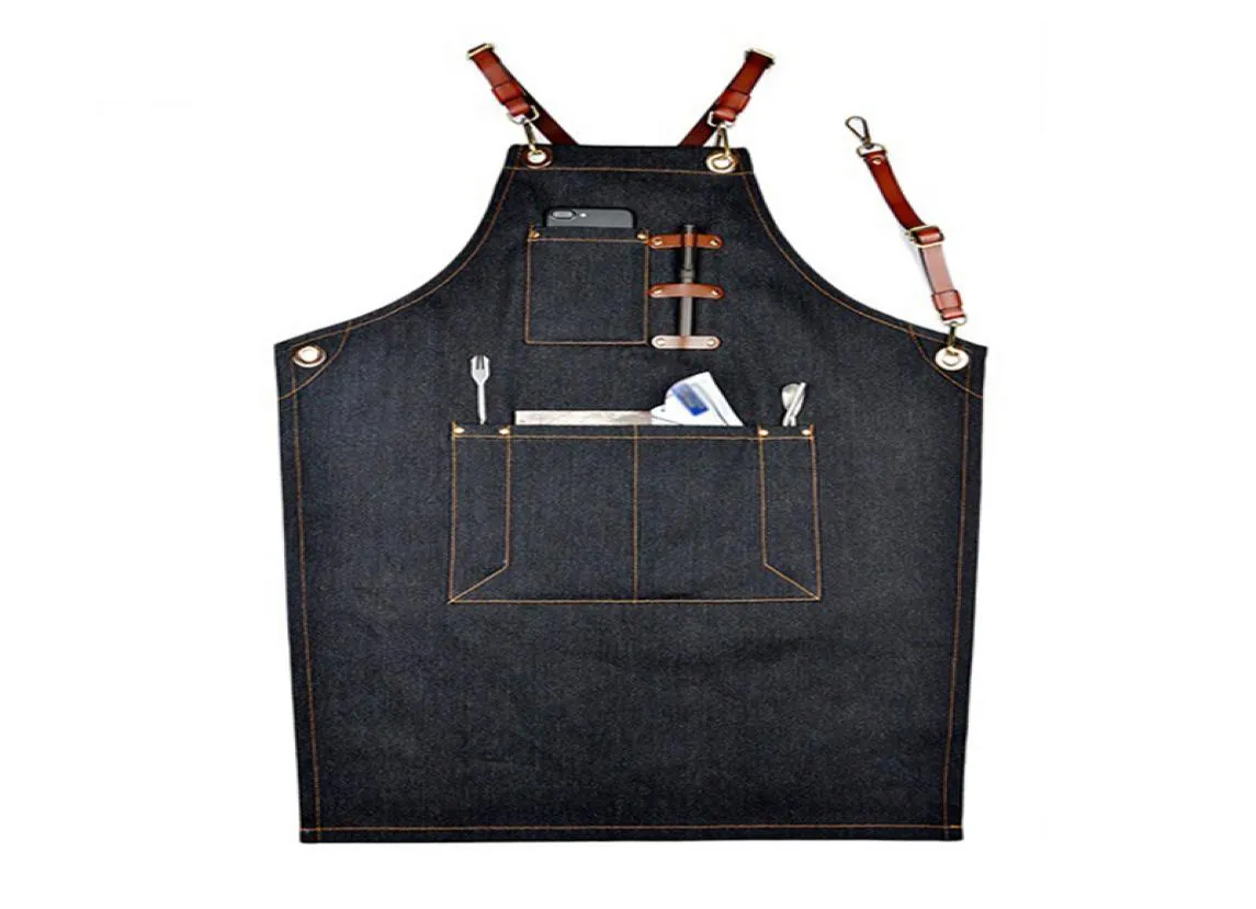 4Type Denim Bib Apron Working Chef Baker BBQ Cook Work Uniform Cook Kitchen1128232