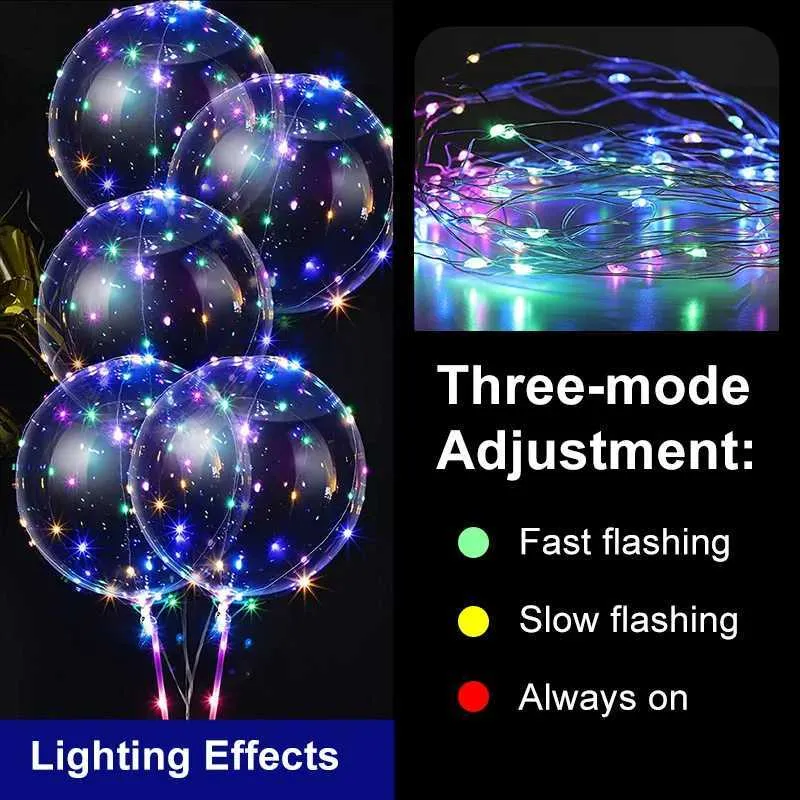 Party Decoration 5/10pcs Luminous Bobo Balloon Transparent LED Light Up Balloons Helium blinkande ballonger för fest födelsedag bröllopsdekoration T240422