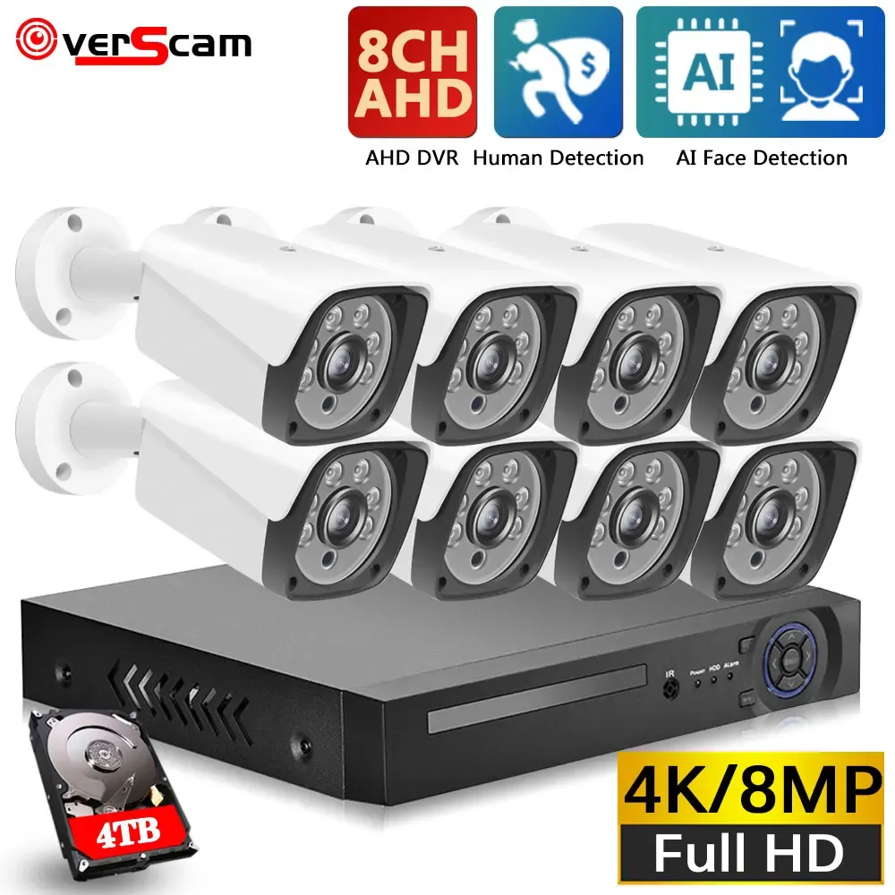 Lens Devoccvo 4K CCTV 8CH HYBRID DVR Video Gözetim Sistemi 8MP AHD Kamera Günü Gece AHD Bullet Analog Kamera Kiti VGA Çıkışı