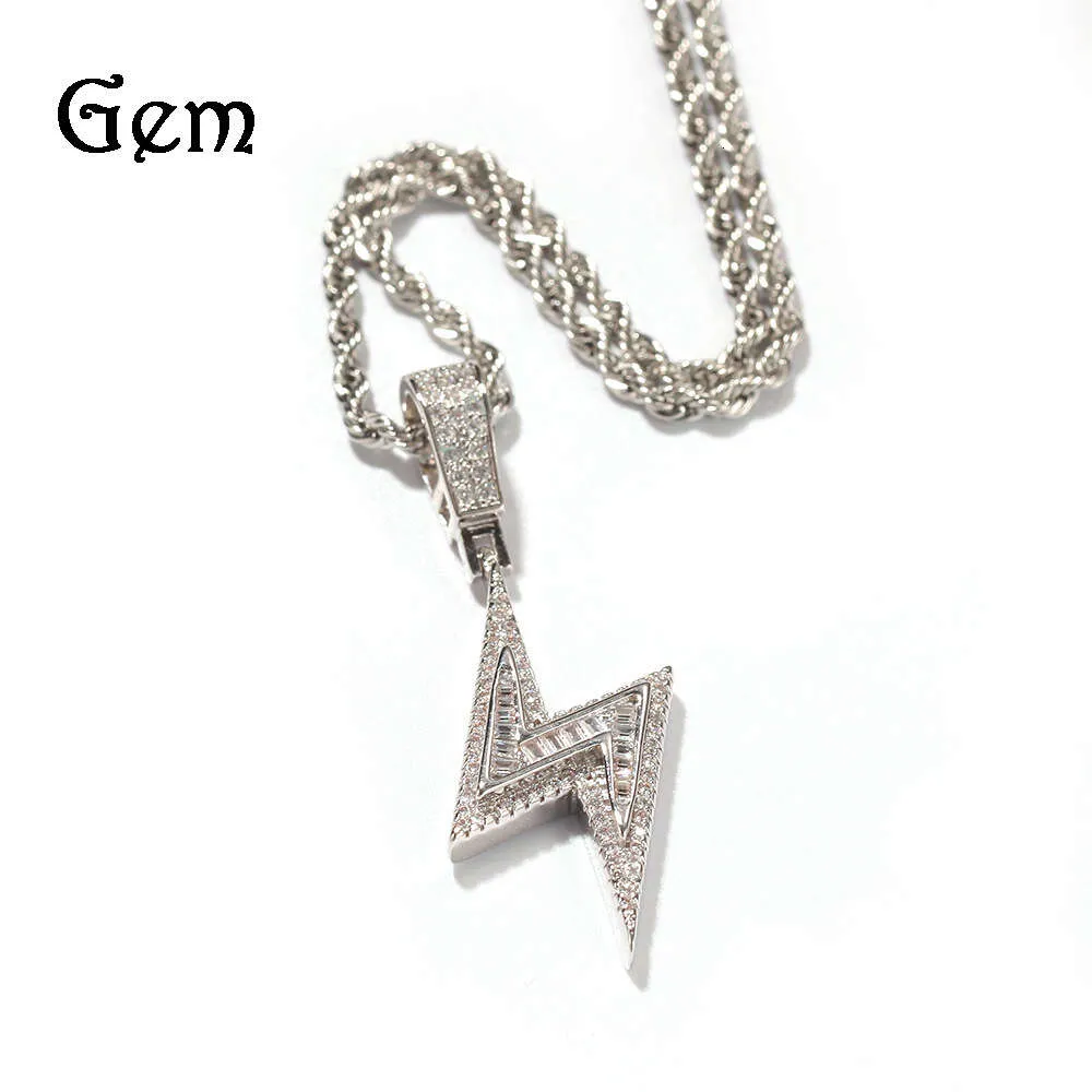 Hip Hop Trendy Men's Zirkon Lighing Persoonlijkheid Niche Diamant ingelegde koperen materiaal Pendant ketting sieraden