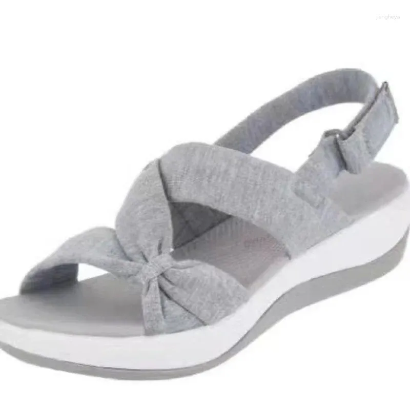 Casual Shoes Women Sandals 2024 Summer Closed Toe Roman Bow Platform Wedges Plus Size 43