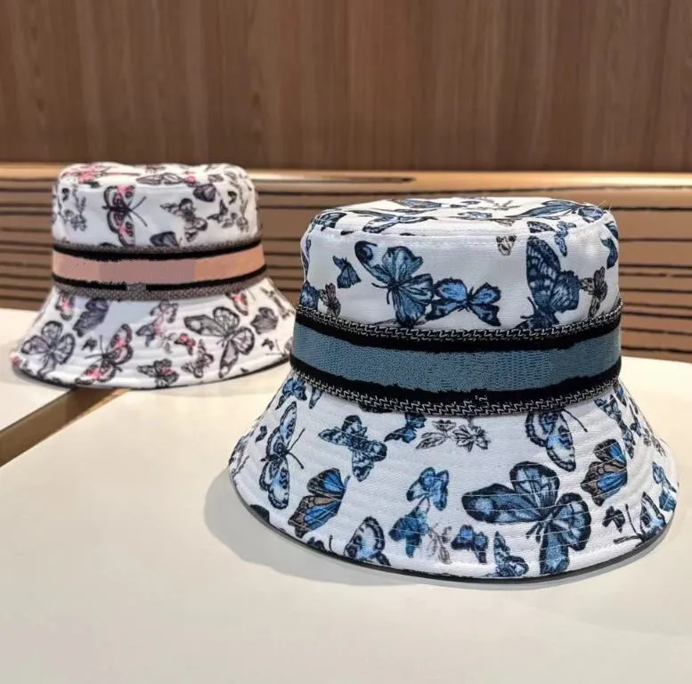 Luxury Bucket Baseball Cap for Women Designer Girl Lady Spring Cotton Butterfly Print Fisherman Hat Caps Casquette Unisex Solid Fitted Sun Caps