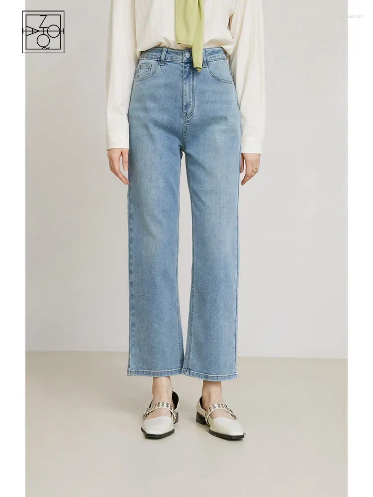 Jeans pour femmes ziqiao classique haute taille directe pour les femmes au printemps style automne grand et mince pantalon rabais rabouillé femelle