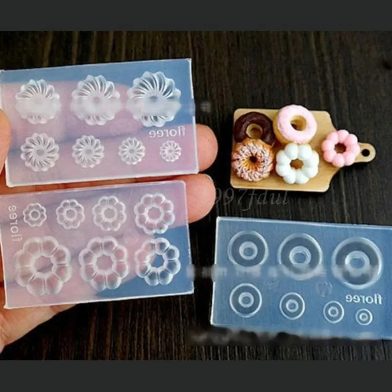 Uitrustingen 24 -stks mini -maat voedsel donuts brood siliconen schimmel bloem kat hart sjabloon acryl gel gereedschap hars schimmel sieraden maken
