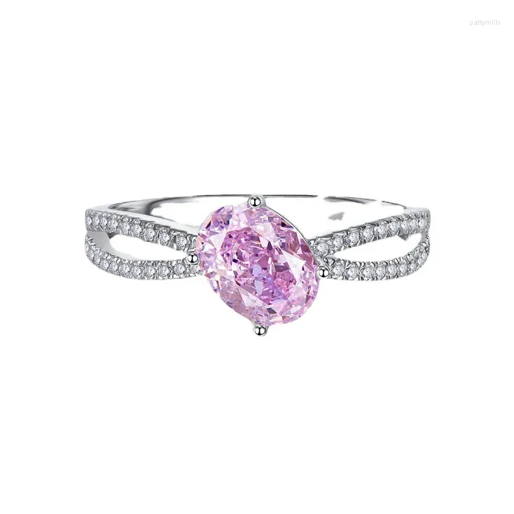 Cluster Anneaux S925 Silver Ring High Carbon Diamond 6 8 STYLE PINK BIJOURS