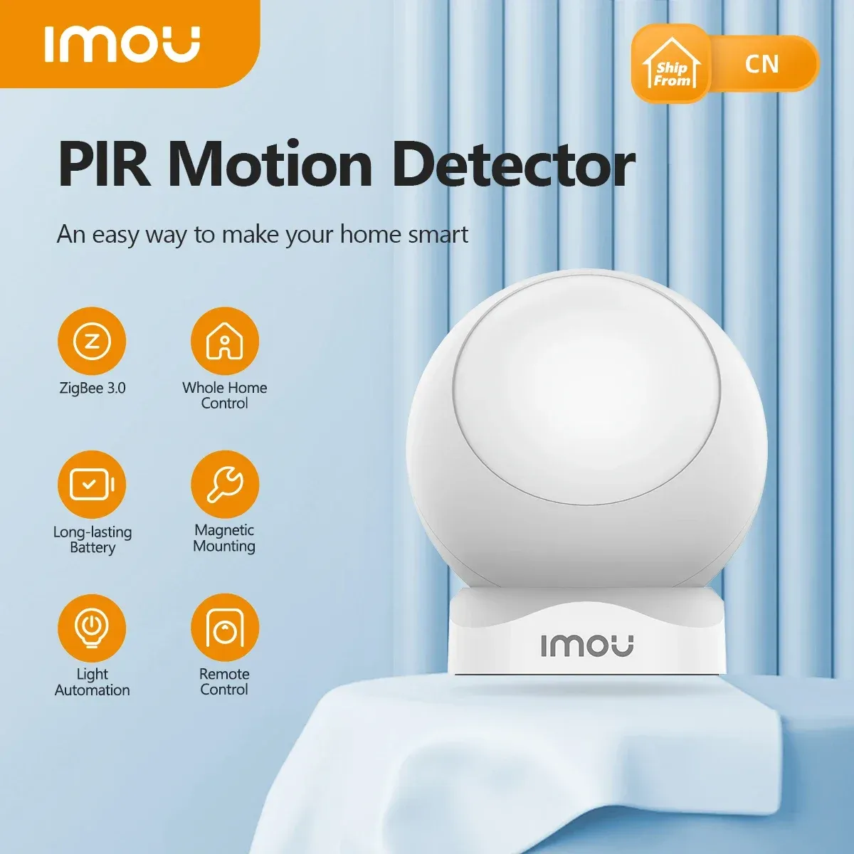 Kontrol IMou Smart Mini PIR Motion Dedektörü Uzaktan Kumanda Zigbee Işık Otomasyonu Uzun Pil 360 ° Dönme Akıllı Yaşam