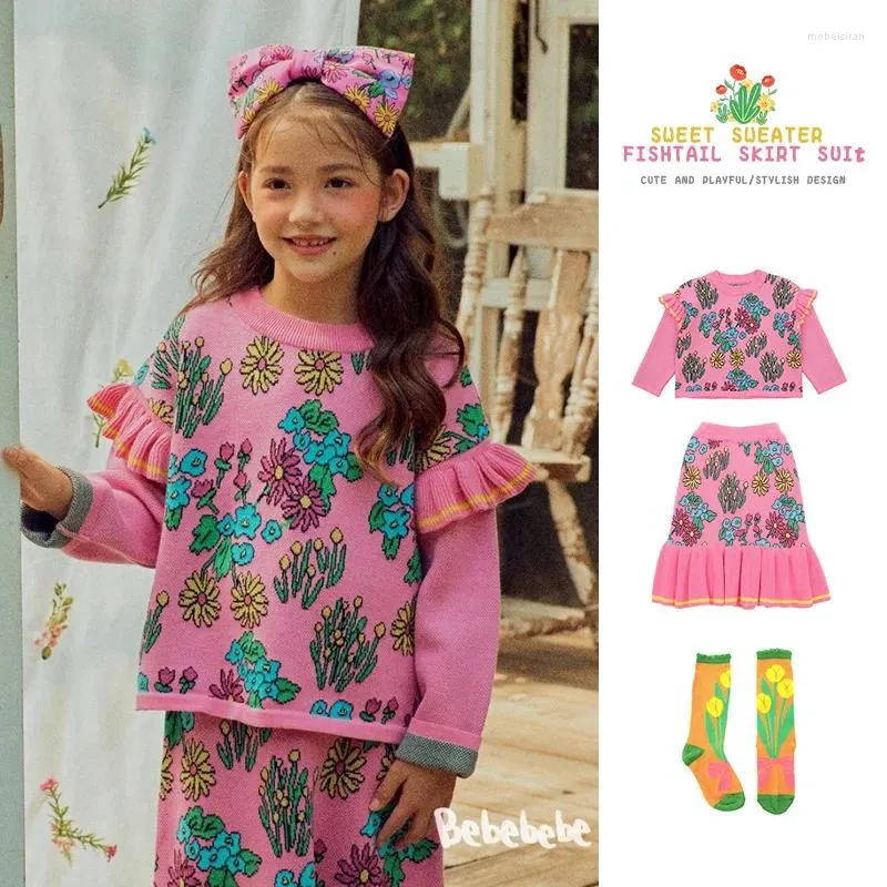 Kleidungssets Spot Bebebe 2024!Der süße Pullover -Fischschwanzrock von Autumn Girl's Strick Set Set Children's Children's