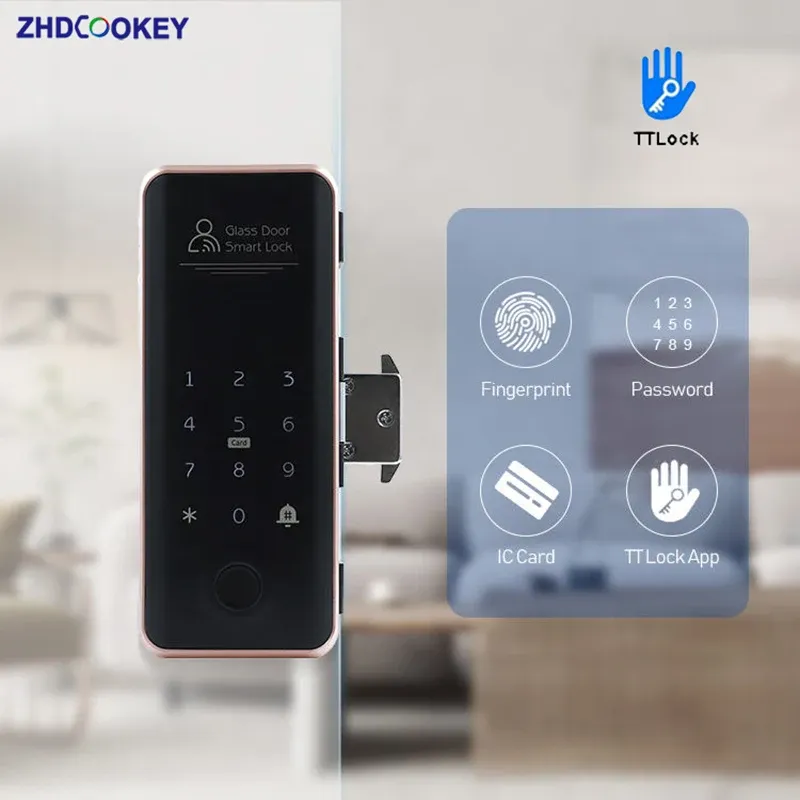 Control Smart Sliding Glass Poor Lock Ttlock App Remote Biométrico Código de contraseña de huella dactilar Bloque electrónico para puertas dobles únicas