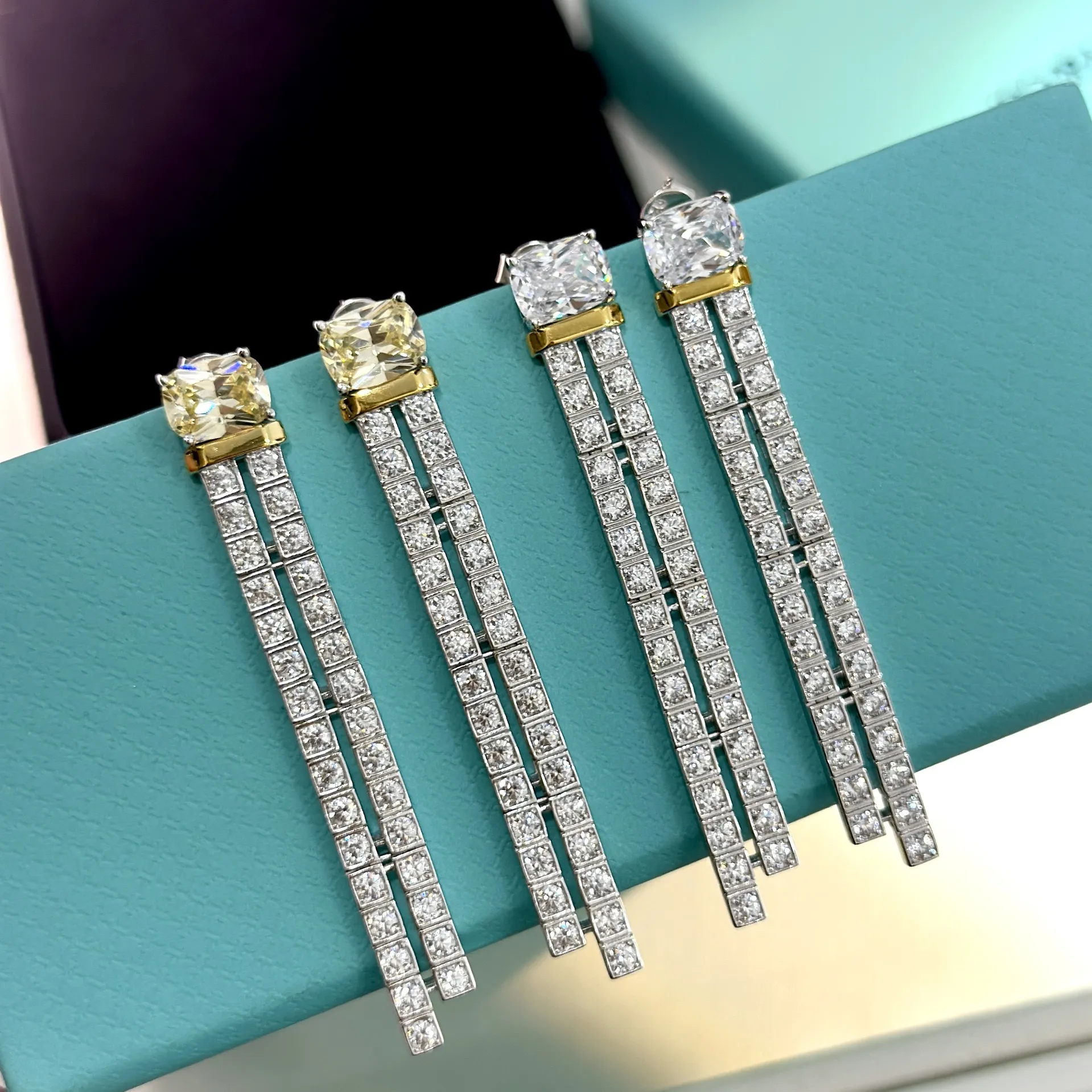 Best Selling Designer Jewelry Sterling Silver Double Row Diamond Women's Earrings