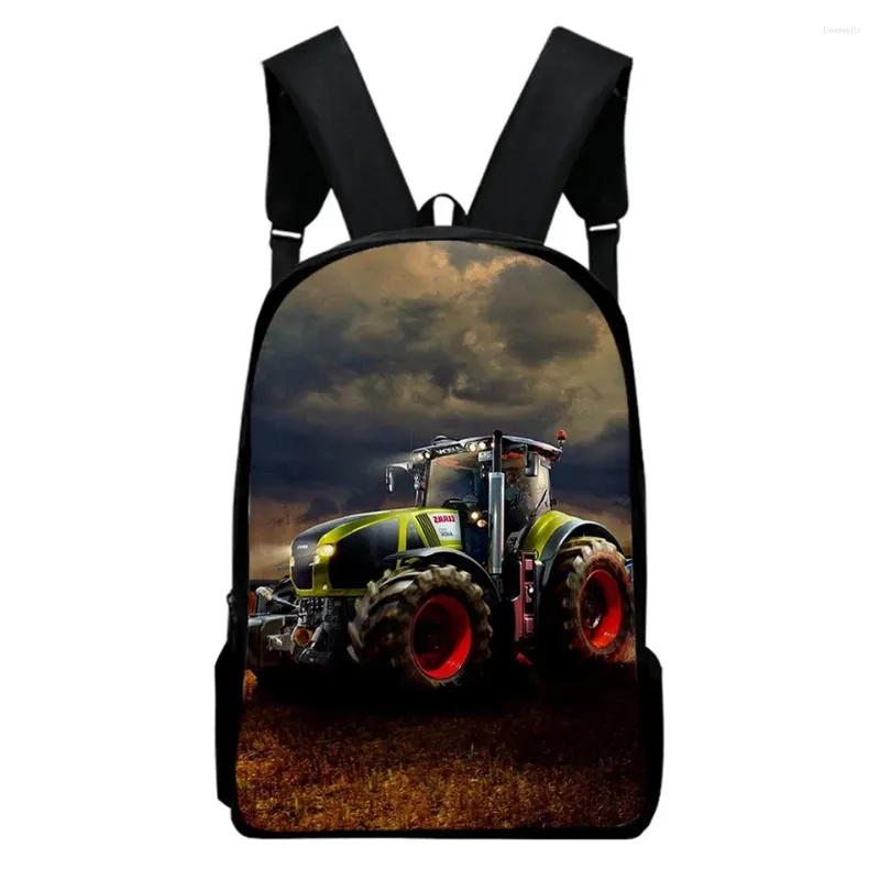 Backpack Tractor Pattern Set Teenagers Boys Girls Toddler Harajuku Cartoon Kid School Book Bags Men Women Mochila Bolsa