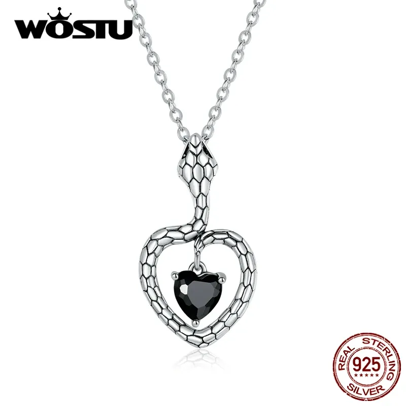 Halsketten Wostu 925 Sterling Silber Creative Schlange Halskette Schwarz Zirkon Langketten -Glied Halskette für Frauen Fein Schmuck Ctn233