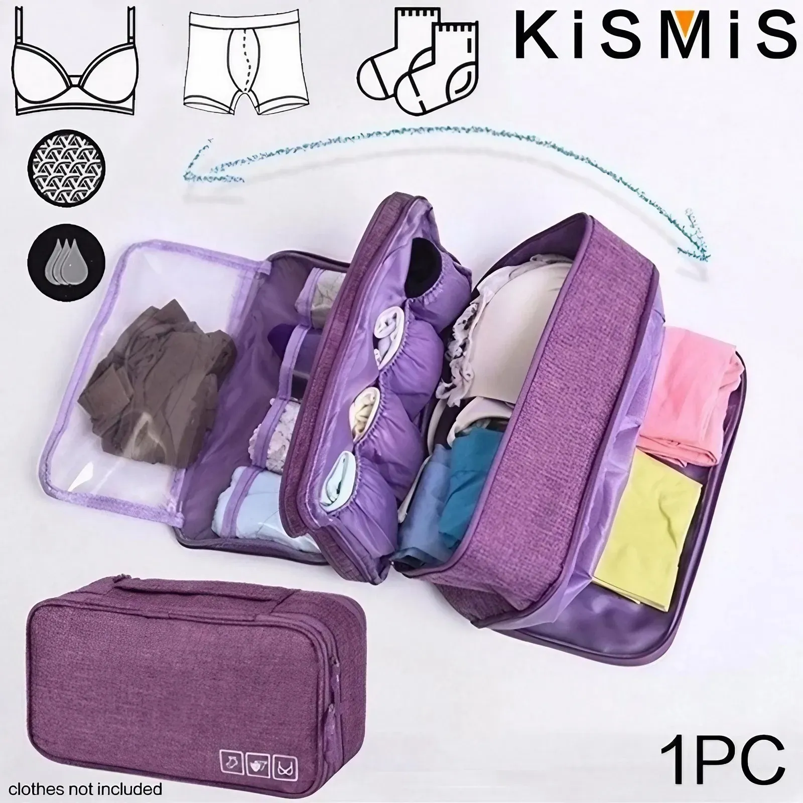 Sacs Kismis Portable Sac de rangement de sous-vêtements imperméables de voyage Bra Organisateur de lingerie Chaussettes de toilette Sac de coche