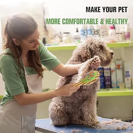 Mint Green Dog Brush For Grooming - Double Sided Silicone & Bristle, Ergonomic Wood Handle - View #5