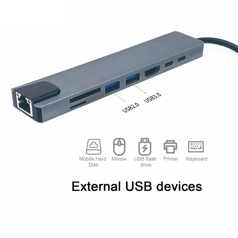 Hubs Splitter Adapter Docking Hub Connettività senza sforzo 8in1 Stazione di docking USB per trasmissione dati ad alta velocità Hub Typec